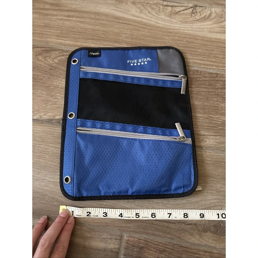 Five Star Dual Zipper Pencil Pouch Blue Binder Case w/ Hoops Organizer